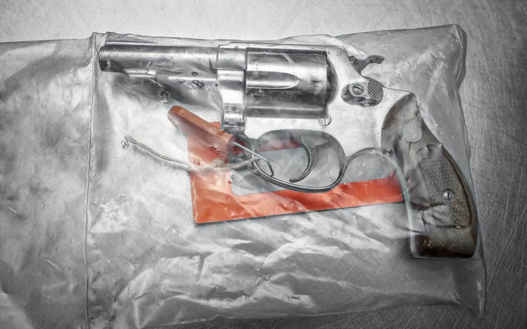 evidence bag with revolver
